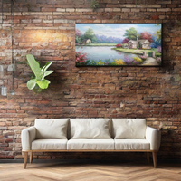Seni asli 100% lukisan tangan Tuscan pemandangan taman indah laut dan rumah dekorasi dinding untuk kanvas ruang tamu dengan bingkai kayu