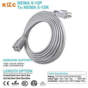 3 Prong US Power Extension Cord 13A 125V NEMA 5-15P to 5-15R Male to Female Cable for Home Appliances & Desktop PCs - Product Image 1