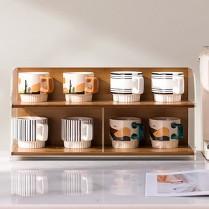 Support de tasses en bambou à 2 niveaux pour organiser les mugs, tasses à thé et à café sur la table de cuisine - Product Image 3