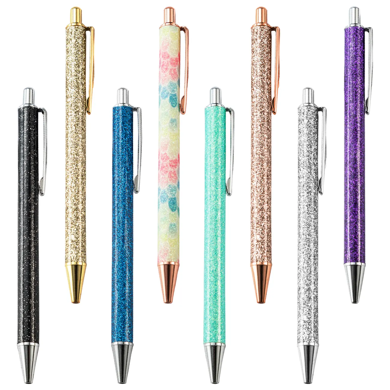 Ballpoint Pens Metal Retractable fansy pink Pen Black Ink Glitter Rose Gold Click custom cute Pens with logo for School boligraf