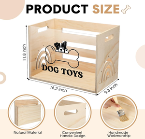 Panier portable pour jouets de <span class=keywords><strong>chien</strong></span>, boîte de rangement en bois avec plateau en acrylique pour jouets de chiot, nourriture pour animaux et accessoires - Product Image 2