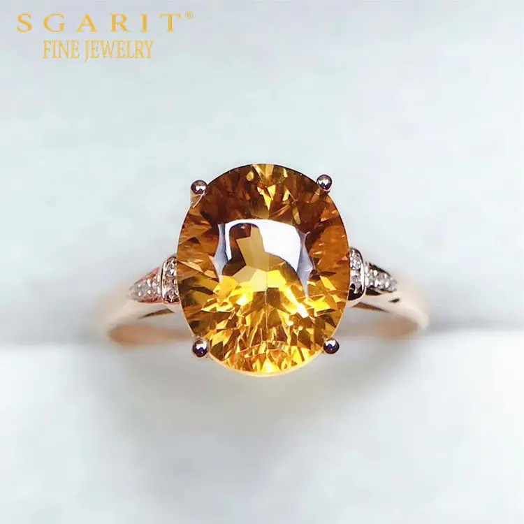 SGARIT แหวนทอง18K สำหรับผู้หญิง,แหวนใส่นิ้วอัญมณีสีเหลืองธรรมชาติ2.9ct สำหรับสวมใส่ทุกวัน