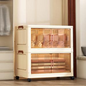 Armoire à tiroirs pliable en plastique portable à 2 niveaux avec <span class=keywords><strong>roulettes</strong></span>, organisateurs <span class=keywords><strong>de</strong></span> <span class=keywords><strong>rangement</strong></span> empilables multifonctionnels - Product Image 3