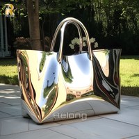 Escultura de Bolsa de Acero Inoxidable Grande de Lujo RELONG, Personalizada para Decoración de Exteriores y Centros Comerciales