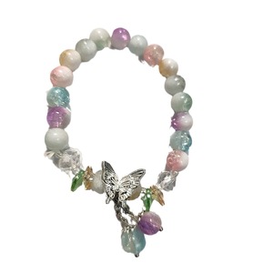 Disponibile Braccialetto con Perline di Cristallo Fantasia, Charm a Forma di Fiore di Giglio e Tulipano, Colore <span class=keywords><strong>Crema</strong></span> Sfumato Bicolore, Gioiello - Product Image 5