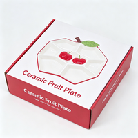 Assiette en céramique à 5 compartiments en forme de pomme, avec logo personnalisé, peinte à la main en relief 3D, motif cerise, pour servir des noix et des collations