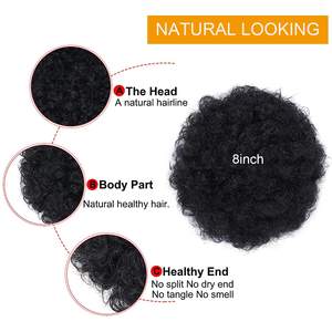 Extension de queue de cheval Afro Puff Drawstring <span class=keywords><strong>avec</strong></span> franges pour femmes noires Short Curly Clip in Wrap Updo Hairpiece - Product Image 2