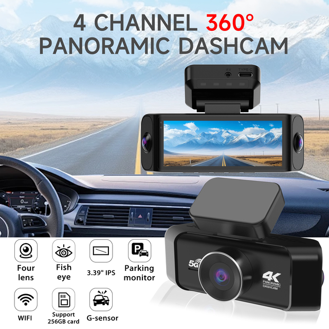 4K UHD 4-Channel Car Dash Cam 5G WiFi Night Vision IPS Screen DVR Recorder