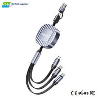 Câble rétractable 5-en-1 de 1,2 m pour charge rapide de 2 à 3 téléphones, 100W, avec âme en cuivre pur, blindage en feuille, Type-C tressé, pour téléphones et tablettes