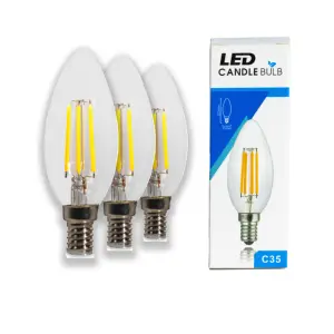 E12 Base Antique Edison Limpar Vidro C32 Lâmpadas Vela, Lâmpada LED Lustre Regulável