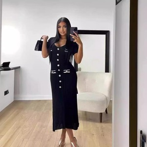 Abito estivo Sexy lavorato a maglia con scollo a V profondo lavorato a maglia aderente a maniche corte per Clubwear da festa <span class=keywords><strong>abiti</strong></span> <span class=keywords><strong>lunghi</strong></span> - Product Image 3