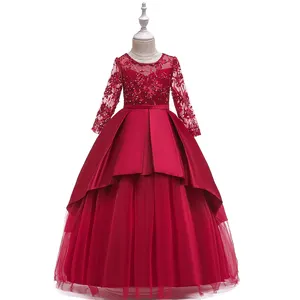 FSMKTZ Hot Sale Children Clothes New Mesh Embroidered Princess Skirt Girls Long Sleeve Wedding Party Dress LP-233