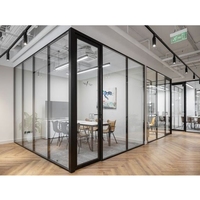 Séparation de l'espace de bureau moderne et transparent Salle de conférence Mur de séparation Cadre en aluminium Cloison en verre