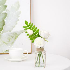 Boules <span class=keywords><strong>de</strong></span> chrysanthème <span class=keywords><strong>rose</strong></span> tulipe blanche fleurs artificielles dans un vase avec fausse <span class=keywords><strong>eau</strong></span> pour la remise des diplômes fête des mères décoration du nouvel an - Product Image 3