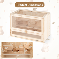 Jaula Moderna para Hámster de Madera de Abeto con Techo de Malla Abatible, Ventana de Acrílico, Ecológica, Duradera, de Alta Calidad y Fácil de Limpiar, Recinto para Animales Pequeños