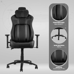 <span class=keywords><strong>Chaise</strong></span> de jeu moderne en cuir respirant noir de qualité supérieure, pivotante 3D, inclinable multi-angles avec <span class=keywords><strong>coussin</strong></span> en mousse à mémoire de forme - Product Image 5