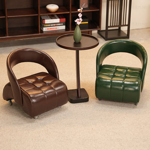 Leather Swivel-Wheel Stool with <strong>Casters</strong> and Backrest Modern Minimalist Design Mobile Living Room <strong>Ottoman</strong> for Home Use - Product Image 2