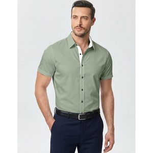 FOXA Men's Casual Button <b>Down</b> Shirt Short Sleeve Wrinkle-Free Dress Shirt Business Wear - Product Image 2