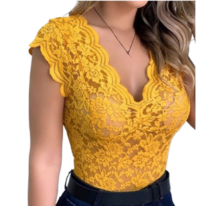 Nouveauté 2026, haut court sexy en dentelle pour femme, col en V, manches courtes, chemise en <span class=keywords><strong>maille</strong></span> transparente, streetwear tendance - Product Image 1