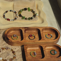Nampan Penyimpanan Perhiasan Kayu untuk Anting Cincin Kosmetik Pengatur Meja Nampan Dekoratif Nampan Kayu