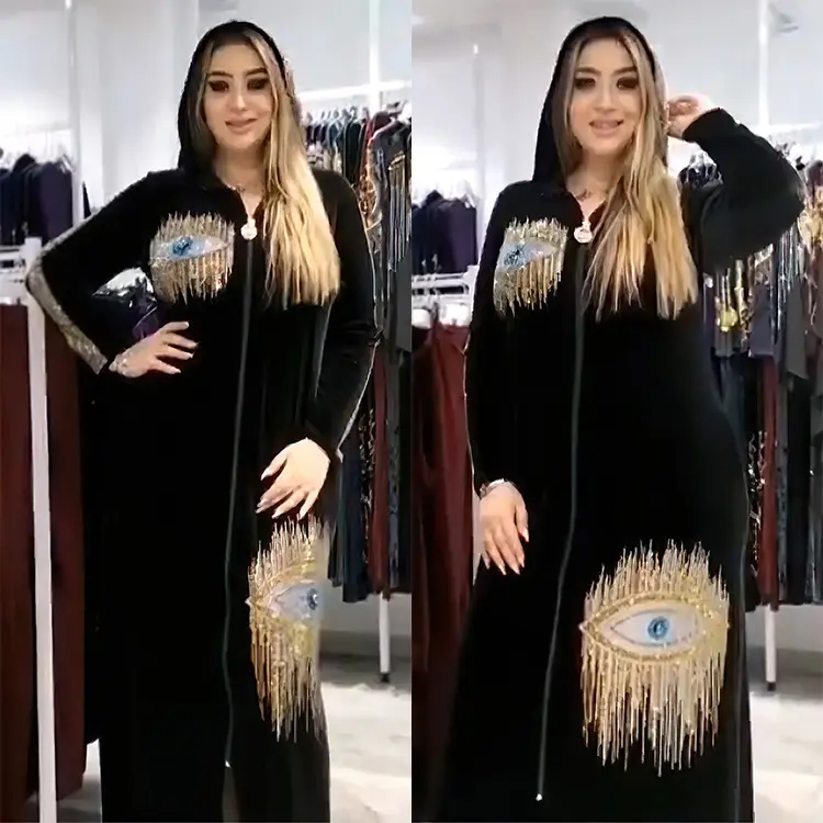 Müslüman elbise 2023 kadın parti elbise altın kadife Abaya Dubai Kaftan Vestidos Musulmanes giyim türkiye ramazan