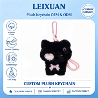 Porte-clés en peluche chat noir Kawaii avec broderie de cœur rose, nœud et fleur, pendentif de sac chaton doux, cadeau animal en peluche