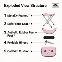 Chaise de camping pliable Tuotan T67 avec impression mignonne rose, cadre en aluminium moderne, 33x33x49cm, compacte, portable, mobilier d'extérieur