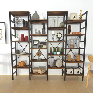 Étagères de bibliothèque d'école bon marché, bibliothèque à 5 niveaux en forme de X, grande étagère ouverte, organisateur d'étagères de Style industriel rustique - Product Image 6