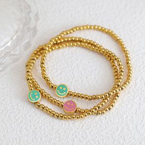 Tarnish Free Waterproof Cute 316l Stainless Steel Jewlery 14k 18k <b>Gold</b> Plated Bead Smiley Face <b>Bracelet</b> Dainty for Women - Product Image 1