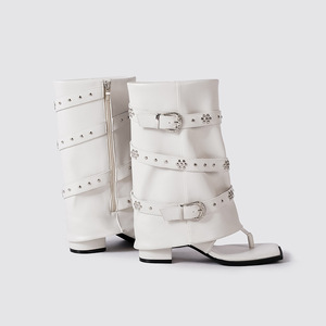 Sandales ouvertes pour femmes de haute qualité en gros avec boucle de ceinture à rivets, bottines courtes, bottines à bout carré et chaussures pour femmes - Product Image 1