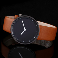 Montre à quartz ronde minimaliste nordique OEM, grand cadran uni, deux aiguilles, plusieurs options de bracelet en cuir, unisexe, pour un usage quotidien
