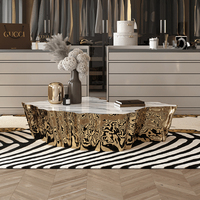 Mobilier de salon moderne européen Table basse centrale en marbre en acier inoxydable