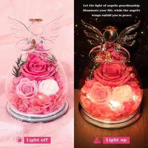 Figurines d'anges en verre avec roses éternelles préservées pour femmes, cadeaux pour la fête des mères, anniversaires, pour maman, grand-mère, sœur, épouse, fille - Product Image 3