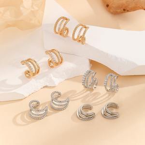 Boucles d'oreilles élégantes en zircon multicouches de style coréen haut de gamme Boucles d'oreilles à clip en cuivre à la mode pour les femmes Cadeau parfait - Product Image 2