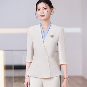 Women's Professional Mid Sleeve Suit Set Three Quarter Sleeves Polyester Workwear For Beauty Salon Jewelry Store - Product Image 3