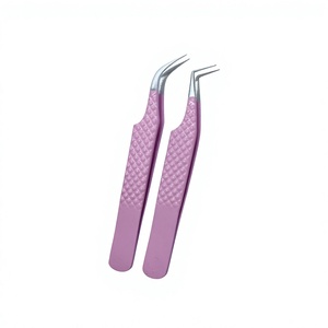 Pinzas para Pestañas de Acero Inoxidable de Alta Calidad en Forma de L de 90 Grados, Antimagnéticas, con Punta de Fibra para Volumen, Color Rosa Polvo - Product Image 6