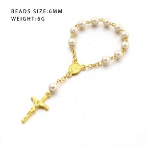<span class=keywords><strong>Bracciale</strong></span> Rosario da Preghiera Cattolico Placcato Oro per Battesimo Bambino con Mini Catena di Perline di Vetro di Gesù Cristiano - Product Image 4