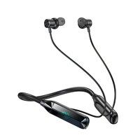 Écouteurs sportifs sans fil à tour de cou BT V6.0 800mAh, 100 heures d'autonomie, avec port pour carte TF, affichage numérique de la batterie, pour utilisation en extérieur