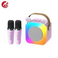 Mesin Karaoke Mini Box Logo Kustom untuk Penggunaan Luar Ruangan, Pemutar Musik Mp3, Speaker Bluetooth Lucu untuk Anak-anak dengan Mikrofon