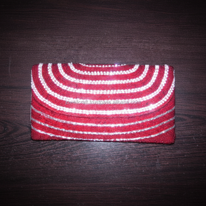 Zircon Work <b>Red</b> Velvet Evening <b>Bag</b> <b>Clutch</b> Purse with Geometric and Stone Pattern - Product Image 1