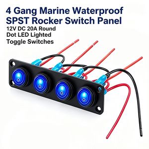 4連12V <span class=keywords><strong>DC</strong></span> 20A防水マリンロッカースイッチパネル、丸型ドットLEDトグルスイッチ、車、トラック、SUV、ボート、RV用 - Product Image 1
