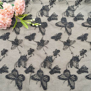 Tela de Encaje de Malla Bordada con Flores de Estilo Vintage Negro de Lujo para Vestidos, Ropa, Textiles para el Hogar, Bodas Sexys - Product Image 1