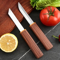 Couteau de cuisine, camping, pique-nique, barbecue, acier inoxydable, manche en bois, 2 en 1, durable, couteau de poche pour fruits et légumes, couteau utilitaire de chef avec étui