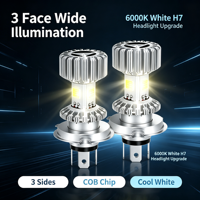 Ampoule de phare LED COB à 3 faces H7 6000K blanc, faisceau haut et bas, remplacement de phare de voiture