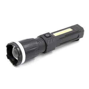 USB Rechargeable High Power Zoomable Torch Lamps Clip Power Bank ABS Cob Tactical Led Torch Flashlight