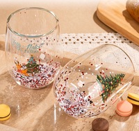 Tasses en verre à double paroi style Noël perlées pour salon, salle à manger, bar, tasses tendance en verre borosilicate de haute qualité