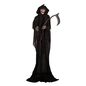 Figura decorativa de Halloween de pie, figura animada de tamaño real, esqueleto, muerte, Hoz, utillaje, pies de 5 y 3 pulgadas de altura