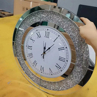 Jam Dinding Kristal Porselen Modern Perak Kaca Berlian Angka Romawi Cermin Jam Dinding Dekorasi Rumah Mewah