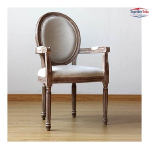Fauteuil avec structure en bois, dossier en lin rembourré, coussin en éponge haute densité, pieds en bois vieilli pour salle à manger - Product Image 3
