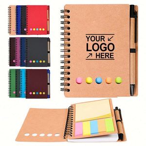 Carnet de notes avec couverture en papier kraft écologique, logo imprimé, notes adhésives et stylo – Fournitures scolaires en gros - Product Image 1